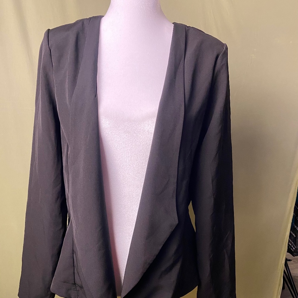 Haute Monde Blazer Womens XL Black Open Front Stretch Lightweight Career Jacket